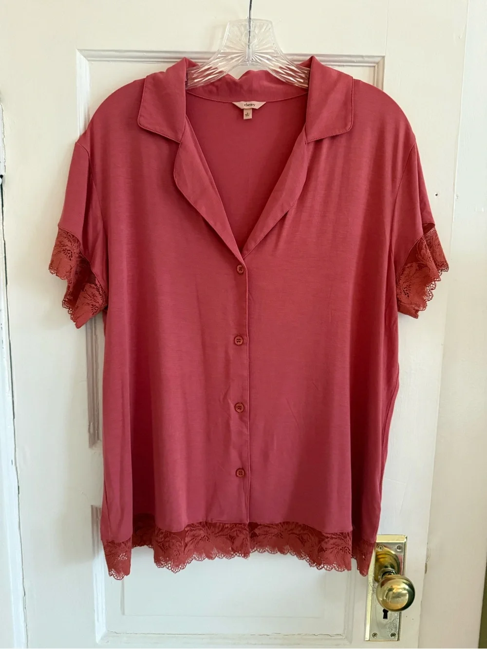 Eberjey Rose Lace-Trim Short Pajama Set - Dusty Rose - Picture 3 of 9